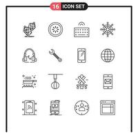 Group of 16 Outlines Signs and Symbols for headphone marine interface helm type Editable Vector Design Elements