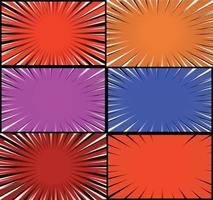 Comic book colorful frames background with halftone rays radial and dotted effects pop art style vector