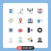 16 User Interface Flat Color Pack of modern Signs and Symbols of dry skin monitor machine computer graph Editable Pack of Creative Vector Design Elements