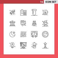 Group of 16 Outlines Signs and Symbols for campus university repair creative edit Editable Vector Design Elements