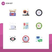 Flat Color Pack of 9 Universal Symbols of document time disk cup break Editable Vector Design Elements