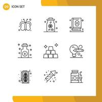 Group of 9 Modern Outlines Set for gold spa book oil aromatherapy Editable Vector Design Elements