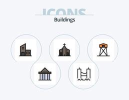 diseño de iconos del paquete de iconos llenos de línea de edificios 5. reloj. arquitectura. venta minorista. Monumento. columnas vector