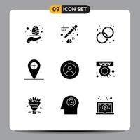 Group of 9 Solid Glyphs Signs and Symbols for user global accessory earth plus Editable Vector Design Elements