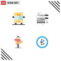 Set of 4 Vector Flat Icons on Grid for bus motel cooking knife bluetooth Editable Vector Design Elements