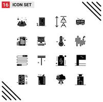 Group of 16 Modern Solid Glyphs Set for letter email font electronic time Editable Vector Design Elements