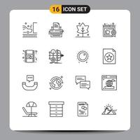 Modern Set of 16 Outlines Pictograph of heart recommended keys like giving Editable Vector Design Elements