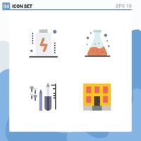 Group of 4 Modern Flat Icons Set for battery engineering level waste building Editable Vector Design Elements