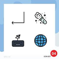 Mobile Interface Filledline Flat Color Set of 4 Pictograms of arrow globe chemistry attach search Editable Vector Design Elements