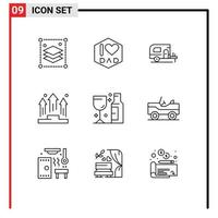 Universal Icon Symbols Group of 9 Modern Outlines of party alcohol camp podium manager Editable Vector Design Elements