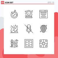 Set of 9 Modern UI Icons Symbols Signs for mic liquid advertising humidity search Editable Vector Design Elements