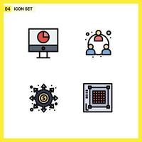 Set of 4 Modern UI Icons Symbols Signs for computer black money marketing hole Editable Vector Design Elements