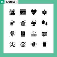 Solid Glyph Pack of 16 Universal Symbols of reality radiology heart hospital xray Editable Vector Design Elements