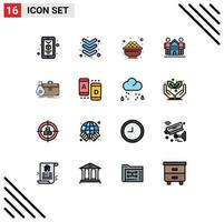 Flat Color Filled Line Pack of 16 Universal Symbols of case briefcase food life friends Editable Creative Vector Design Elements