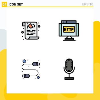Pictogram Set of 4 Simple Filledline Flat Colors of cookies cable privacy http hardware Editable Vector Design Elements