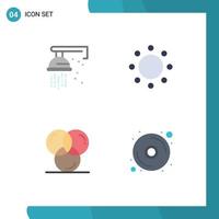 4 Universal Flat Icons Set for Web and Mobile Applications mechanical color shower symbolism development Editable Vector Design Elements