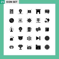 25 User Interface Solid Glyph Pack of modern Signs and Symbols of id id laptop shop institute building Editable Vector Design Elements