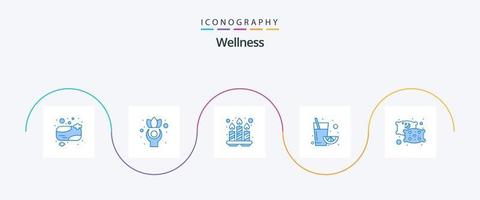 Wellness Blue 5 Icon Pack Including sleep. pillow. candles. orange. fruit vector