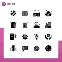 Group of 16 Solid Glyphs Signs and Symbols for trash delete cinema seo cloud Editable Vector Design Elements