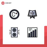 Set of 4 Modern UI Icons Symbols Signs for climate xmas book decoration graph Editable Vector Design Elements