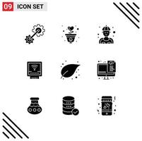 Pack of 9 Modern Solid Glyphs Signs and Symbols for Web Print Media such as leaf plumber love mechanical repair Editable Vector Design Elements