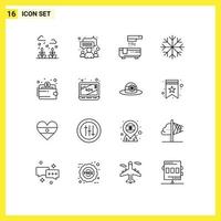 16 User Interface Outline Pack of modern Signs and Symbols of payment cash bath snowflakes frost Editable Vector Design Elements