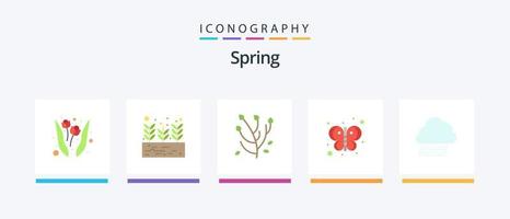 Spring Flat 5 Icon Pack Including nature. sky rain. anemone flower. bug. butterfly. Creative Icons Design vector