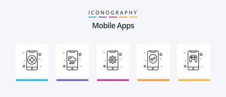 Mobile Apps Line 5 Icon Pack Including card. video streaming. app. video player. smartphone. Creative Icons Design vector