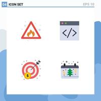 Pack of 4 Modern Flat Icons Signs and Symbols for Web Print Media such as alert target sign development date Editable Vector Design Elements