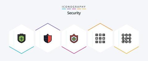 paquete de iconos de seguridad de 25 líneas completas que incluye protección. número. Guardia. cerrar. código vector