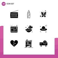 User Interface Pack of 9 Basic Solid Glyphs of love kiss surfing website error Editable Vector Design Elements