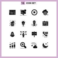 Group of 16 Solid Glyphs Signs and Symbols for data globe site computing play Editable Vector Design Elements