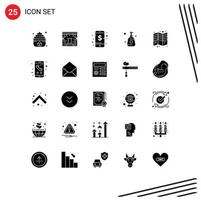 Pictogram Set of 25 Simple Solid Glyphs of fold brochure management sprayer shower bottle Editable Vector Design Elements