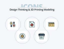 pensamiento de diseño e impresión d línea de modelado paquete de iconos llenos de 5 diseño de iconos. escáner. impresora. flecha. informática. buscar vector