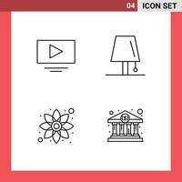 Modern Set of 4 Filledline Flat Colors and symbols such as video flower design light plant Editable Vector Design Elements