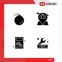 Mobile Interface Solid Glyph Set of 4 Pictograms of bomb calculate mosque masjid graph Editable Vector Design Elements