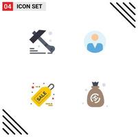 Set of 4 Commercial Flat Icons pack for construction discount personal user bag Editable Vector Design Elements