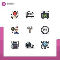 Mobile Interface Filledline Flat Color Set of 9 Pictograms of gear promotion concept tv professional growth paint Editable Vector Design Elements