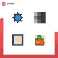User Interface Pack of 4 Basic Flat Icons of setting product globe wireframe money Editable Vector Design Elements