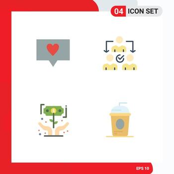 grupo de 4 iconos planos modernos establecidos para la distribución de asignaciones de inversión como elementos de diseño de vectores editables de dinero