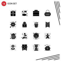 User Interface Pack of 16 Basic Solid Glyphs of lock user dollars target purse Editable Vector Design Elements