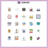 Flat Color Pack of 25 Universal Symbols of email modern bag market economics Editable Vector Design Elements