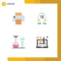 Mobile Interface Flat Icon Set of 4 Pictograms of printer education care product laboratory Editable Vector Design Elements