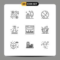 User Interface Pack of 9 Basic Outlines of web analytics sport back to school lab Editable Vector Design Elements