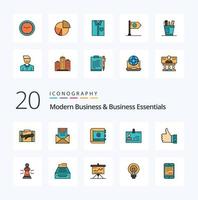 20 paquetes de iconos de color llenos de línea de negocios modernos y elementos esenciales de negocios como contactos correo de libro de comunicación comercial vector