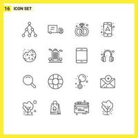 Outline Pack of 16 Universal Symbols of eco building map food cookie Editable Vector Design Elements