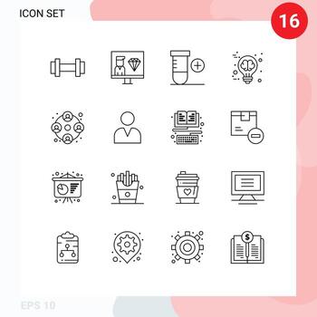 grupo de 16 esquemas modernos establecidos para la idea de programación de lluvia de ideas en equipo elementos de diseño vectorial editables del cerebro vector