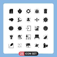 Solid Glyph Pack of 25 Universal Symbols of oil fuel safety energy night Editable Vector Design Elements