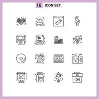 Set of 16 Modern UI Icons Symbols Signs for printing printer page female eight Editable Vector Design Elements