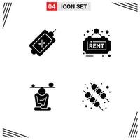 Group of 4 Solid Glyphs Signs and Symbols for ecommerce concentration tag rent mind Editable Vector Design Elements